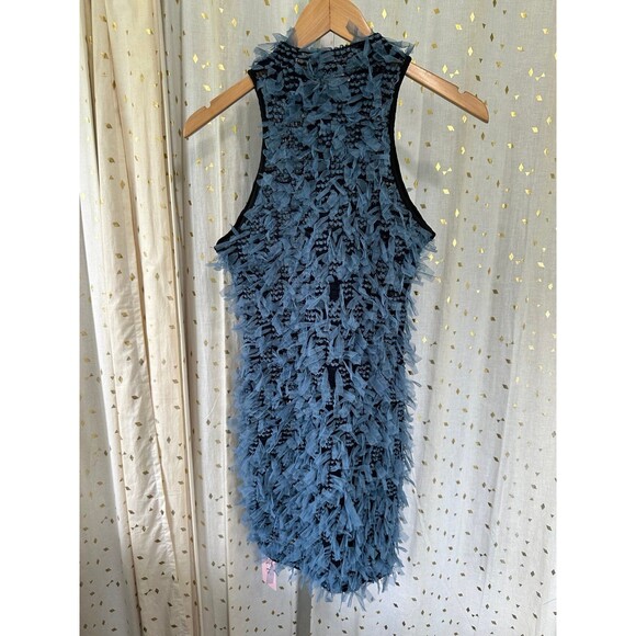 NWT Micas Mesh Weave Tassel Fringe High Neck Statement Bodycon Mini Dress M - Picture 3 of 6
